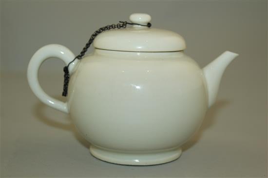 A Japanese white glazed porcelain globular teapot and cover, late 19th / early 20th century, height 9.5cm